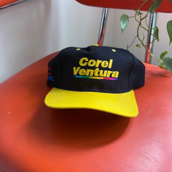 RARE COREL VENTURA Software Hat 1990's techwear vintage yellow black snapback - Picture 8 of 8